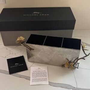 Michael Aram textured Silver and Gold Butterfly Ginkgo utensil caddy